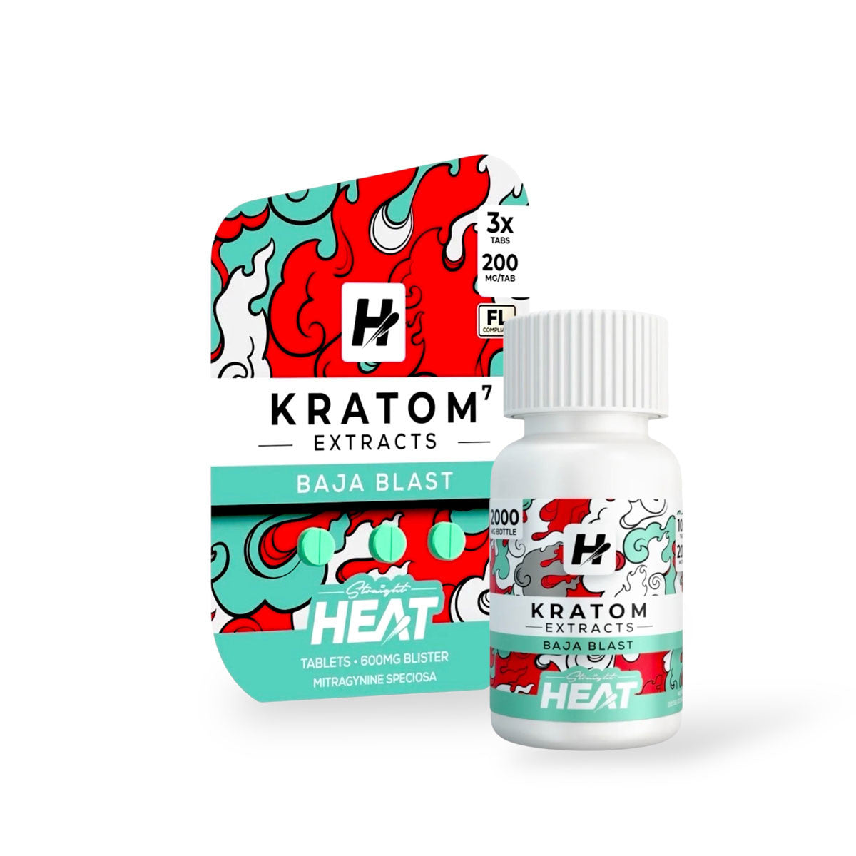 Straight Heat Kratom Extract Chewable Tablets Baja Blast 200mg