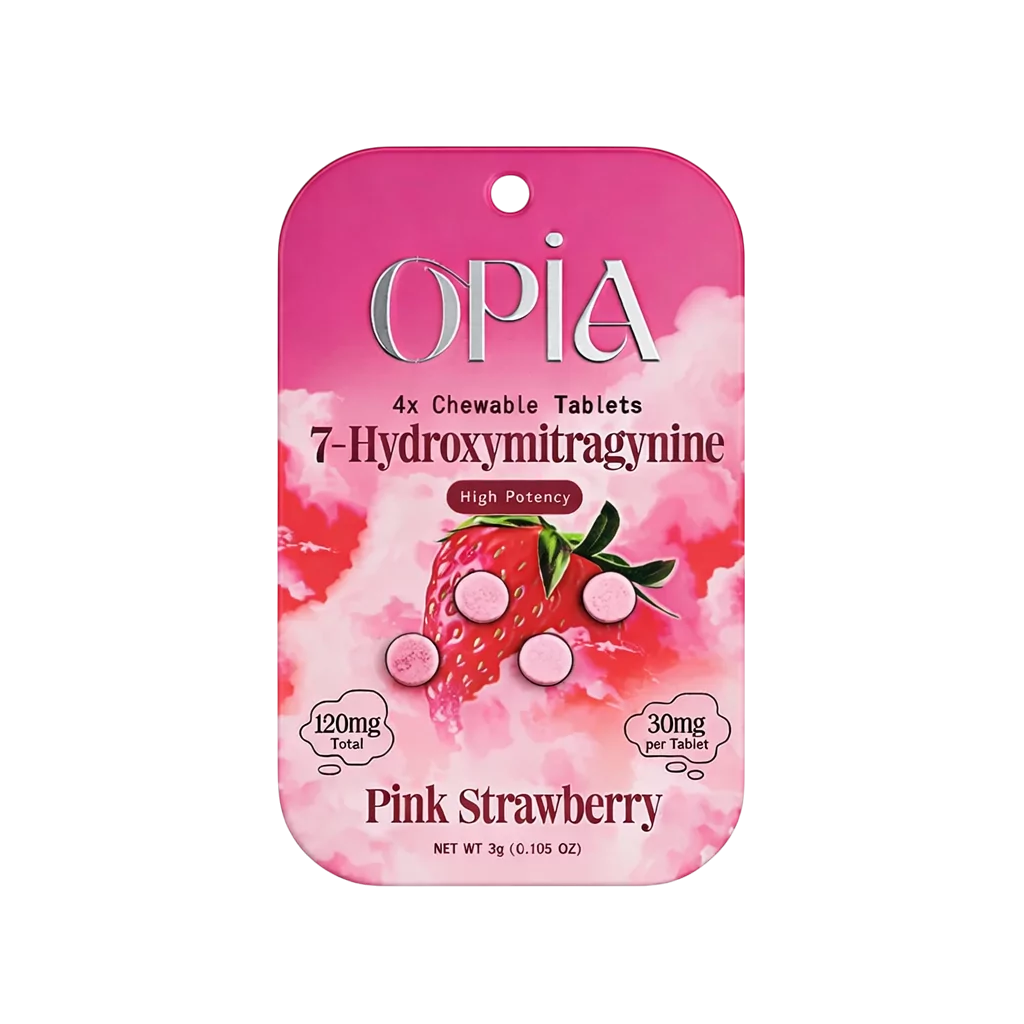 Opia Kratom Extract Chewable Tablets Pink Strawberry 150mg Per Tablet